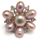 Button & Rice Pearl Flower Ring with Zirconia