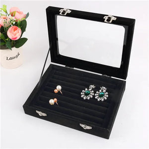 Velvet Carrying Case with Glass Cover Jewelry Ring Display Box