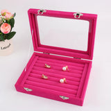 Velvet Carrying Case with Glass Cover Jewelry Ring Display Box