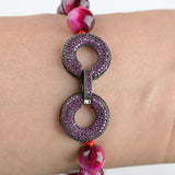 8'' Fuchsia Round 10mm Tiger Eye Bracelet with CZ Pave Clasp
