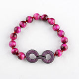 8'' Fuchsia Round 10mm Tiger Eye Bracelet with CZ Pave Clasp