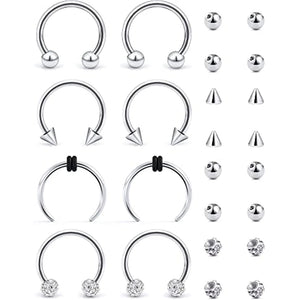 8 PCS Nose Rings & 16 PCS Septum Rings Stainless Steel Jewelry 14G