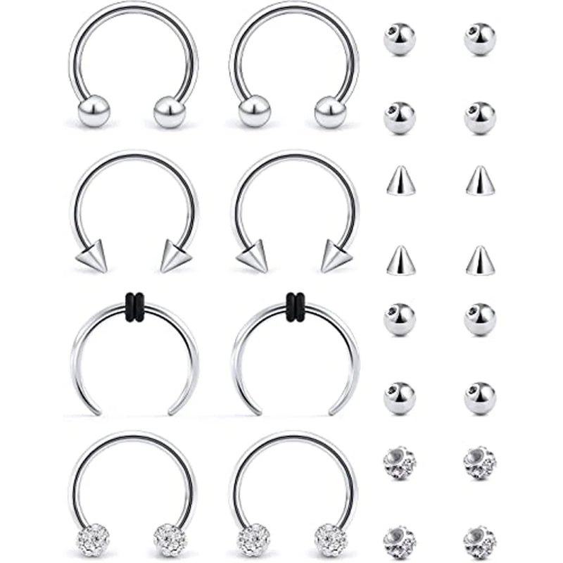 8 PCS Nose Rings & 16 PCS Septum Rings Stainless Steel Jewelry 14G