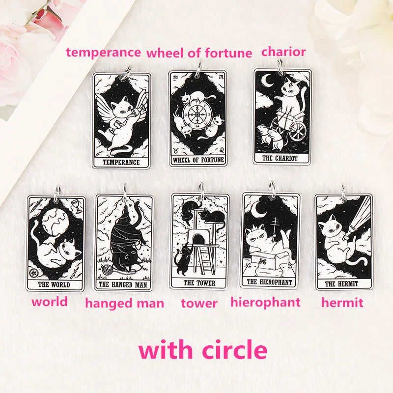 8Pcs Cat Tarot Card Charms Acrylic Pendants DIY Making Accessories