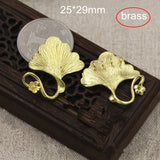 8 Pcs Brass Ginkgo Leaf Charm With 4 Loops, 25*29mm Raw Brass Leaf