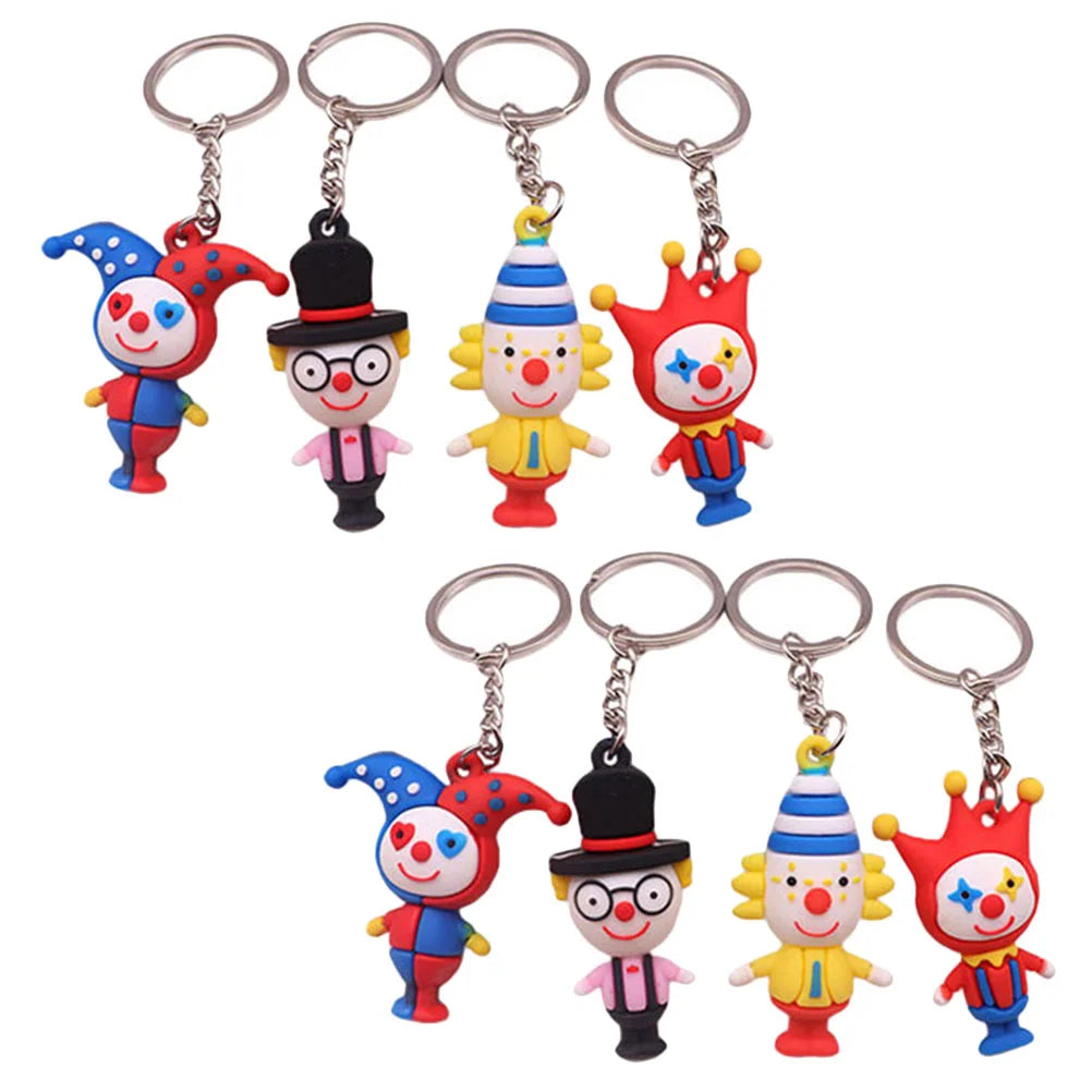 8 Pcs Clown Keychain Colorful Decorative Chains Creative Rings Keychains