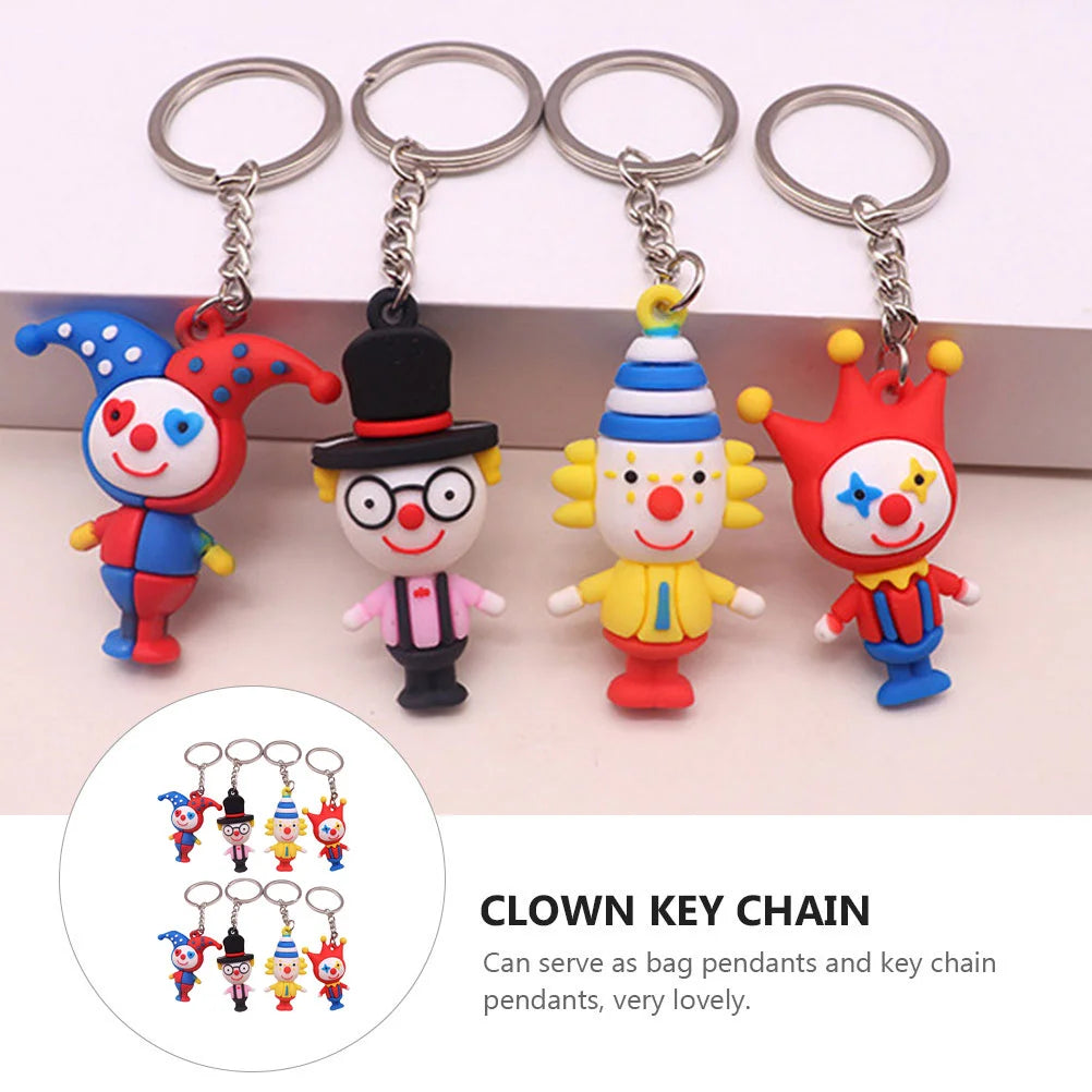 8 Pcs Clown Keychain Colorful Decorative Chains Creative Rings Keychains