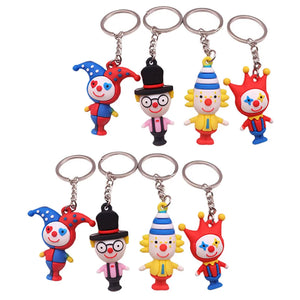 8 Pcs Clown Keychain Rings Colorful PVC Decors