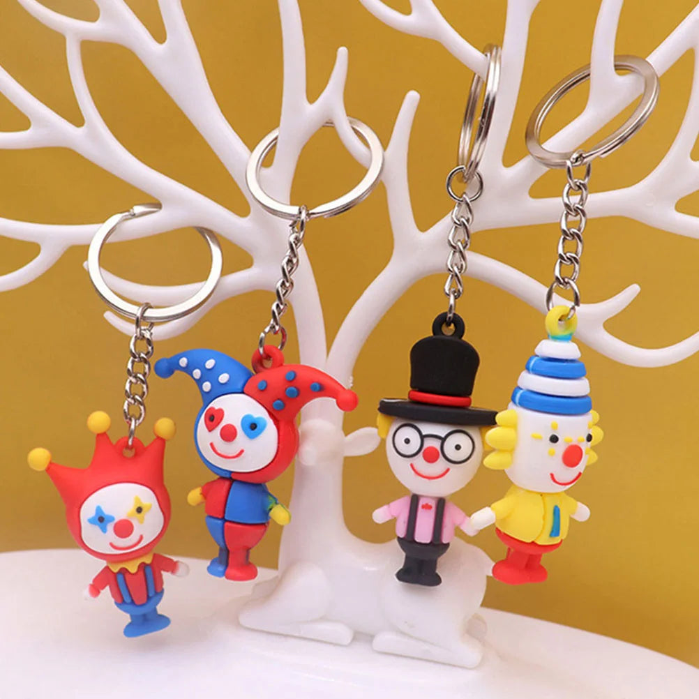 8 Pcs Clown Keychain Rings Colorful PVC Decors