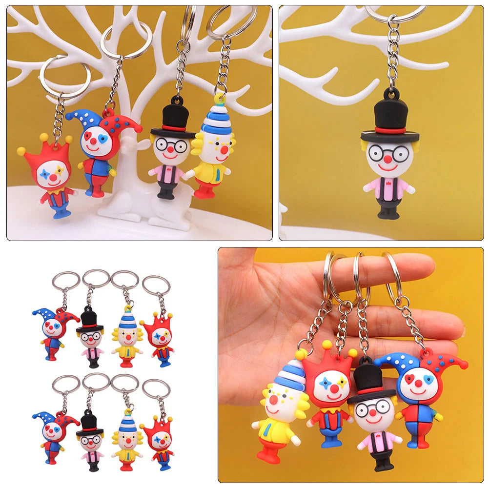 8 Pcs Clown Keychain Rings Colorful PVC Decors
