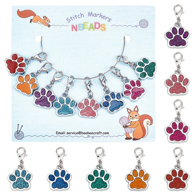 8 Pcs Dog Paw Stitch Markers Enamel Alloy Crochet Stitch Marker Charms