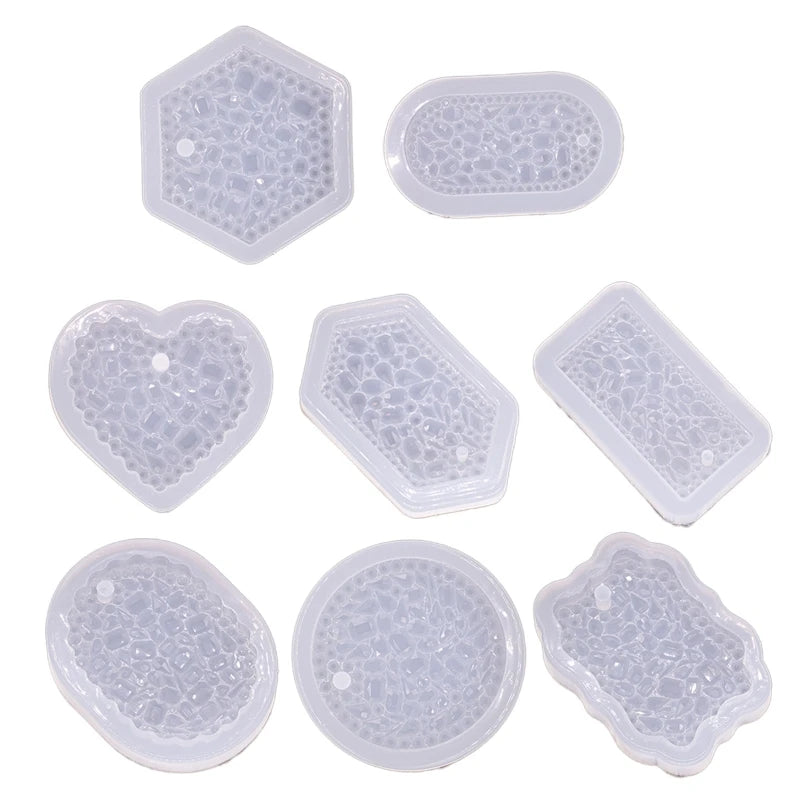 8 Pcs Crystal Epoxy Resin Mold Jewelry Pendant Silicone Mould