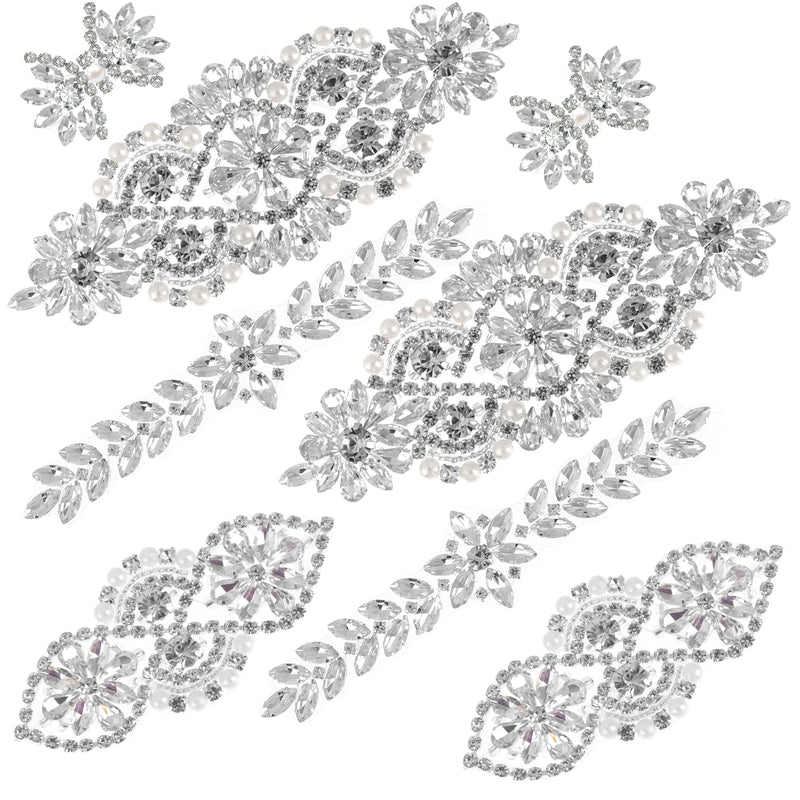 8 Pcs Crystal Rhinestone Applique Wedding Iron On Silver
