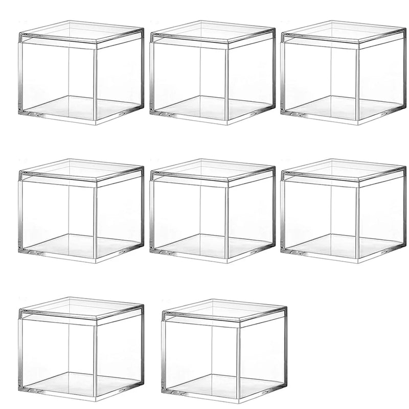 8 Transparent Acrylic Plastic Square Jewelry Boxes with Lids 120Ml