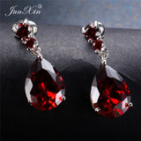 Vintage Red Water Drop Earrings Zircon Stone Long Dangle Earrings