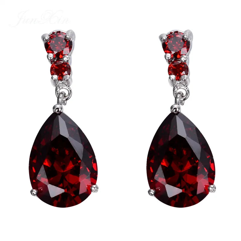 Vintage Red Water Drop Earrings Zircon Stone Long Dangle Earrings
