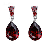 Vintage Red Water Drop Earrings Zircon Stone Long Dangle Earrings