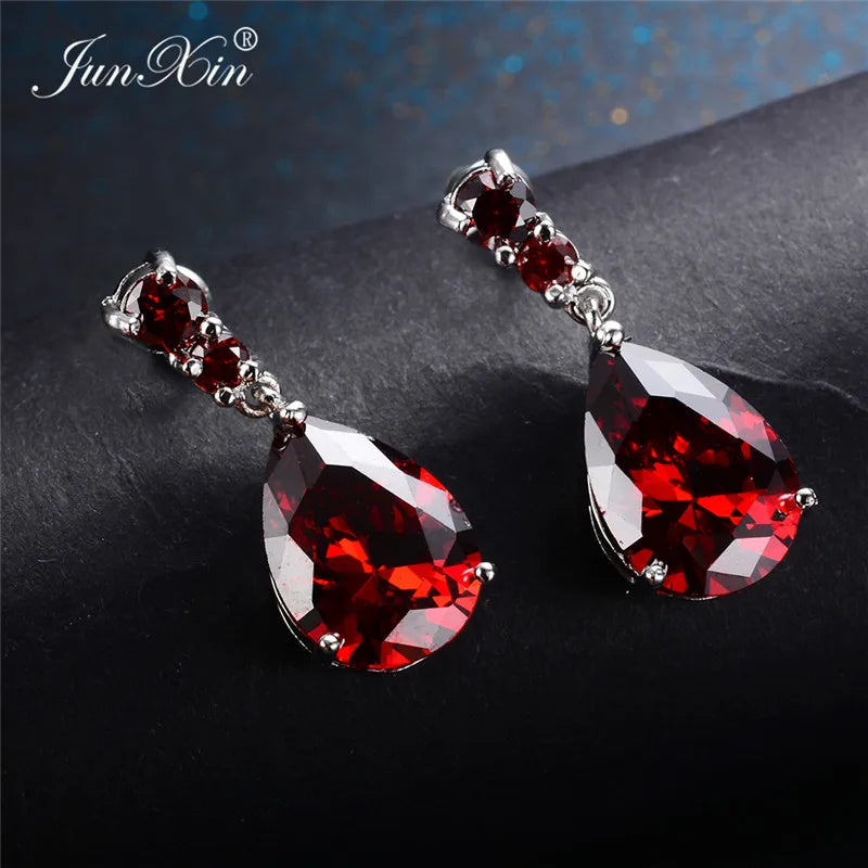 Vintage Red Water Drop Earrings Zircon Stone Long Dangle Earrings