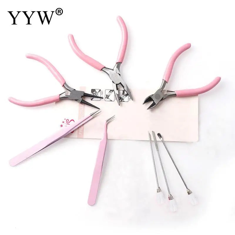 8-Piece Pink Jewelry Making Tool Set Kits