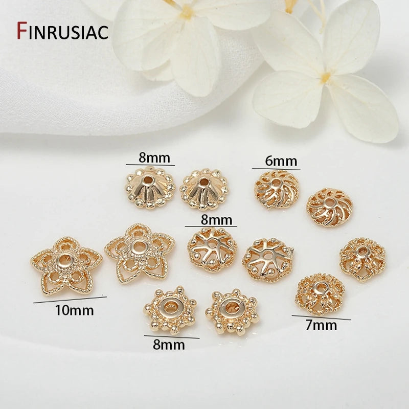 14k Plated Brass Small Flower Bead Caps for DIY Craft - Pack of 8
