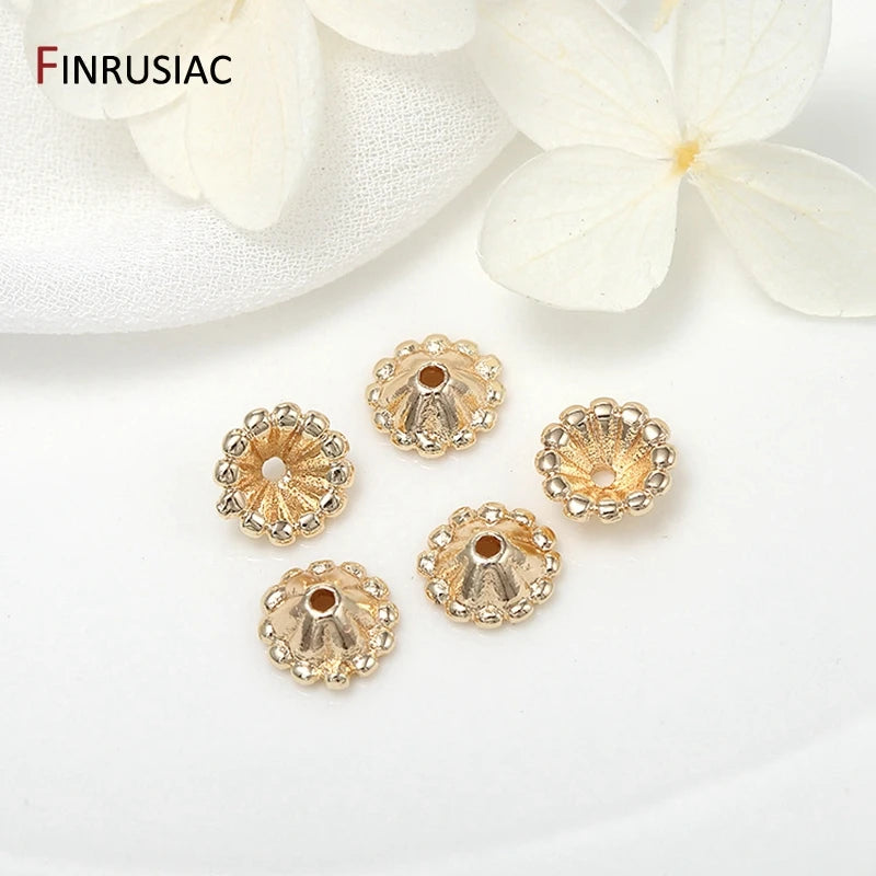 14k Plated Brass Small Flower Bead Caps for DIY Craft - Pack of 8