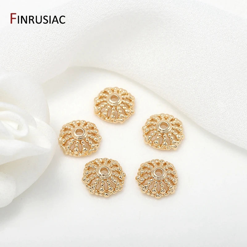 14k Plated Brass Small Flower Bead Caps for DIY Craft - Pack of 8