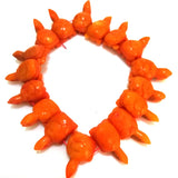Natural Coral Beaded Bracelet 8 inches Elastic Orange Turtle 10x30mm