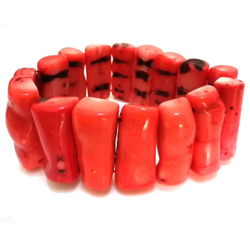 Orange Bar Shaped Coral Branch Beads Wrap Bracelet 8 Inches