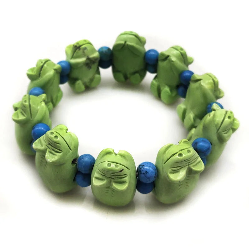 8" 14x25mm Green Turquoise Piggy Bead Bracelet