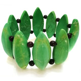 Green Natural Turquoise Beaded Bracelet 8 inches 15x45mm Elastic