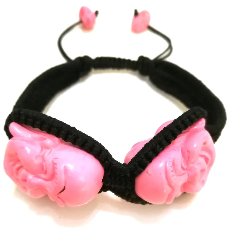 Pink Turqoise Buddha Head Coral Bead Bracelet