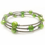 Green Freshwater Pearl Memory Wire Bracelet 8 Inches