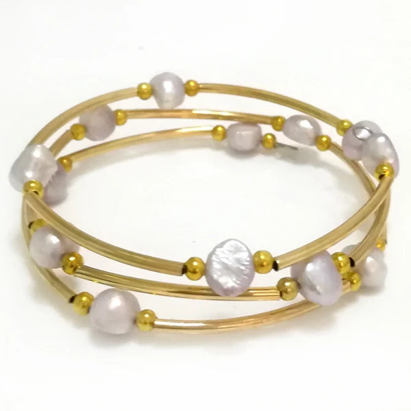 Lilac Freshwater Baroque Pearl Memory Wire Bracelet