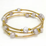 Lilac Freshwater Baroque Pearl Memory Wire Bracelet