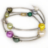 8" Multicolor Freshwater Baroque Pearl Memory Wire Bracelet