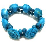 Green Turquoise Flower Bracelet 8 Inches Stretch 10*30mm Hand Carved
