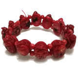 8" Stretch Pink Coral Bracelet, 12*18mm Hand Carved Cicada Style Natural Coral