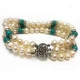 8" 3 Rows Freshwater Pearl & Turquois Beads Bracelet