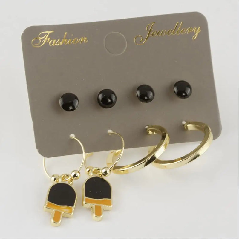 8pc Ice Cream Cabochons Ring Earrings Set