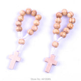 8mm Wood Bead Line Decade Cord Rosary with Wood Cross Charm
