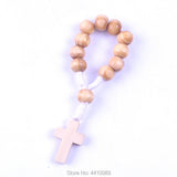 8mm Wood Bead Line Decade Cord Rosary with Wood Cross Charm