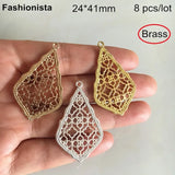8 pcs Brass Filigree Rhombus Charms Gold Silver Raw DIY HY