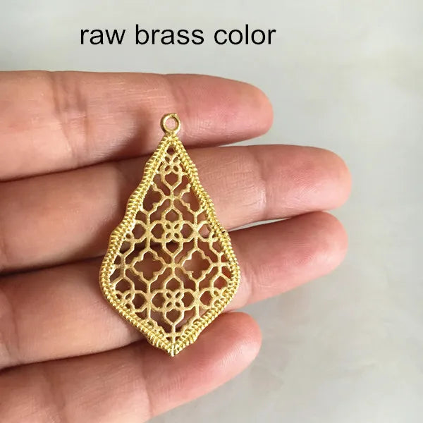 8 pcs Brass Filigree Rhombus Charms Gold Silver Raw DIY HY