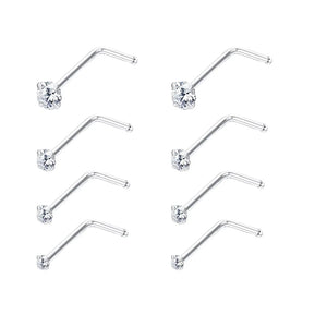 925 Sterling Silver Clear CZ Nose Rings & Studs for Men Women 22g