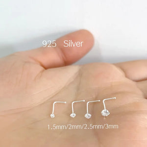 925 Sterling Silver Clear CZ Nose Rings & Studs for Men Women 22g