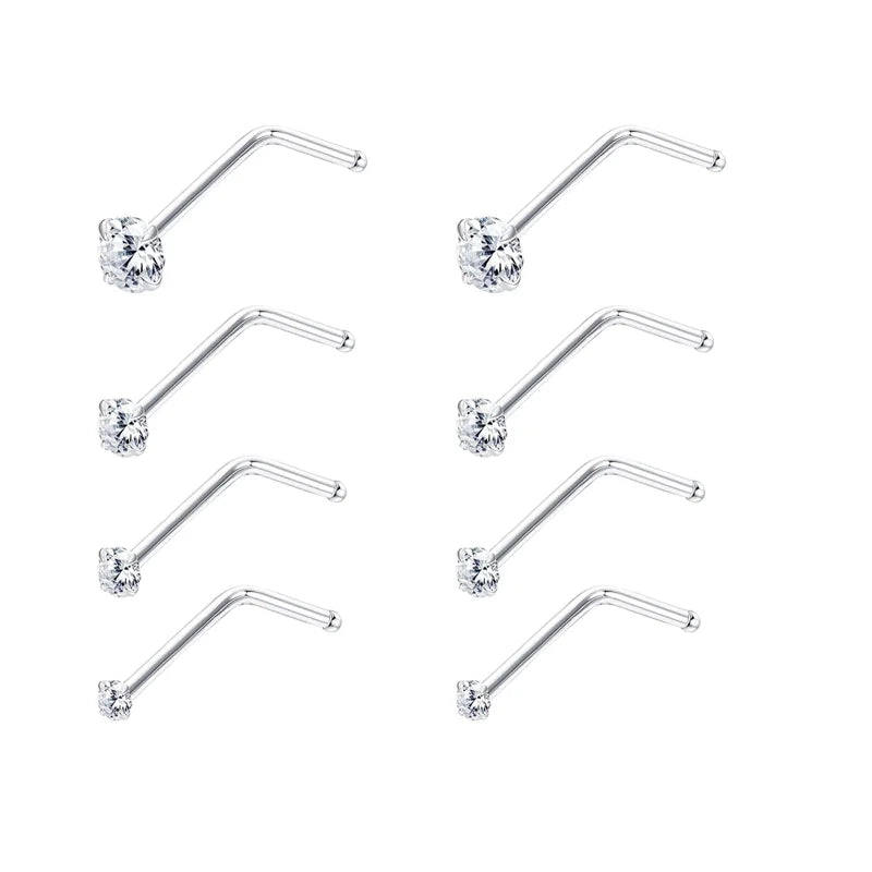 925 Sterling Silver Clear CZ Nose Rings & Studs for Men Women 22g