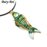 Cloisonne Carp Fish Pendant Leather Chains Necklace