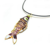 Cloisonne Carp Fish Pendant Leather Chains Necklace