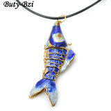 Cloisonne Carp Fish Pendant Leather Chains Necklace