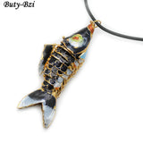 Cloisonne Carp Fish Pendant Leather Chains Necklace